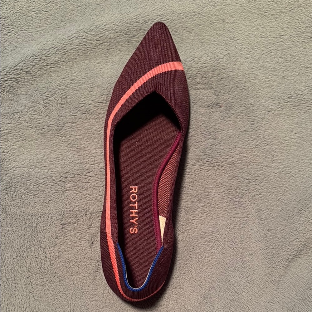 Rothy's Red with Pink Stripe Pointed Toe Flats